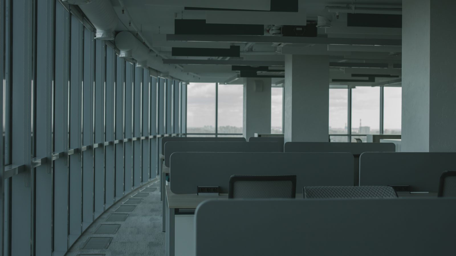 An empty office with the desks unused